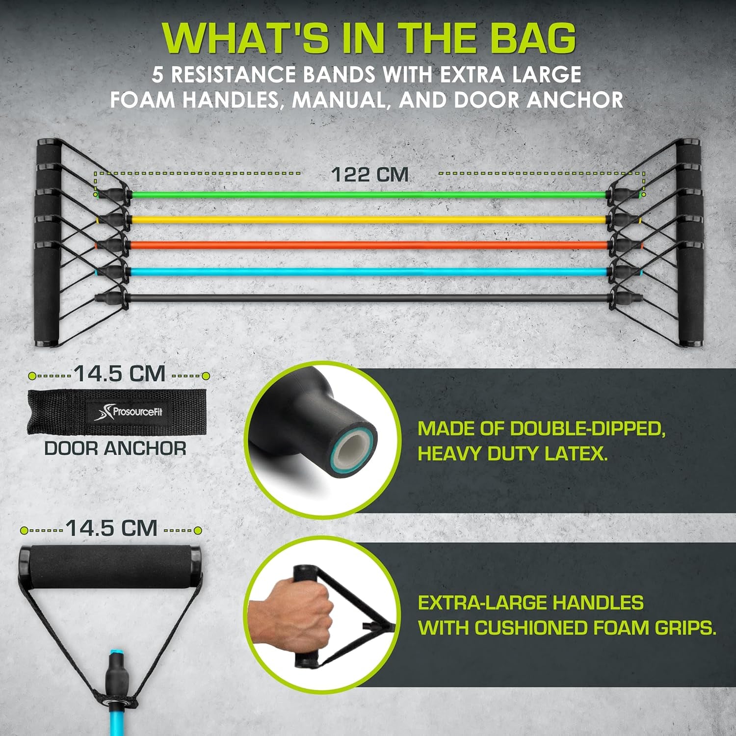 fit Single Stackable Resistance Bands with Door Anchor and Exercise Guide, 8-12 LB, Heavy Duty Fitness Tube for Full-Body Exercises and Home Workouts