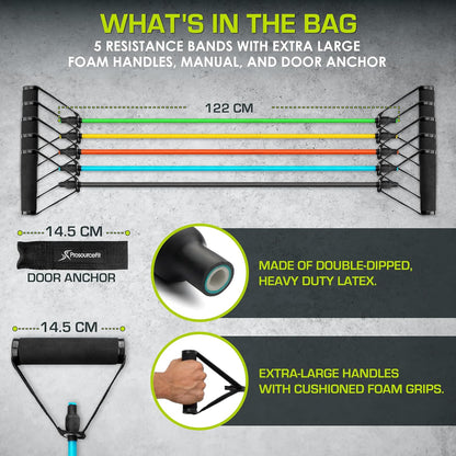 fit Single Stackable Resistance Bands with Door Anchor and Exercise Guide, 8-12 LB, Heavy Duty Fitness Tube for Full-Body Exercises and Home Workouts