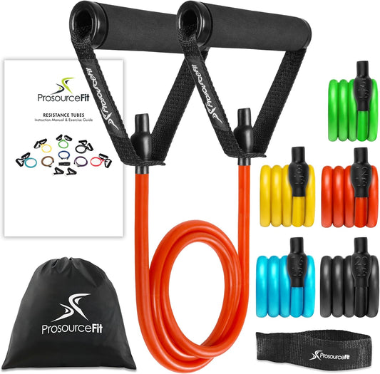 fit Single Stackable Resistance Bands with Door Anchor and Exercise Guide, 8-12 LB, Heavy Duty Fitness Tube for Full-Body Exercises and Home Workouts